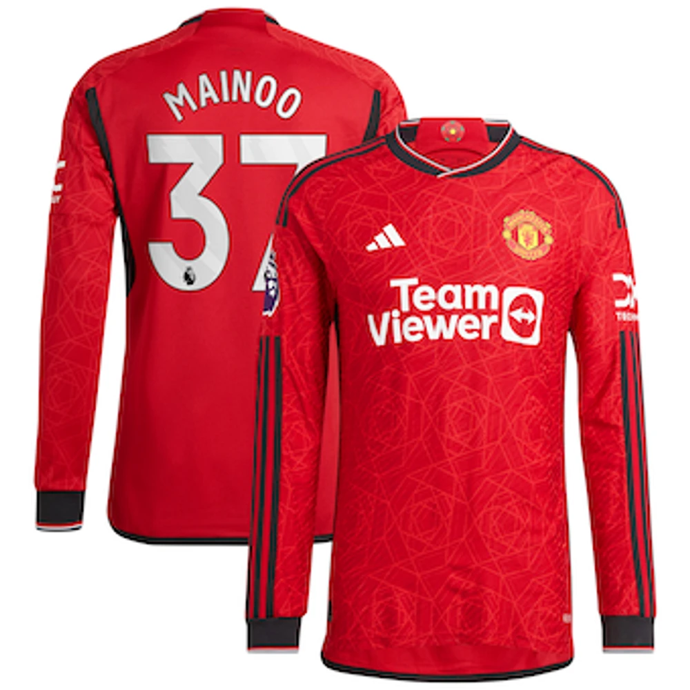 Men's adidas Kobbie Mainoo Red Manchester United 2023/24 Home Long Sleeve Authentic Player Jersey