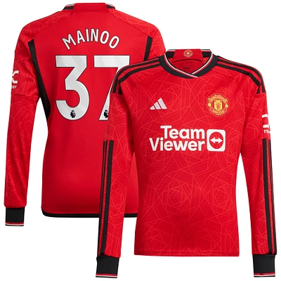 Men's adidas Kobbie Mainoo Red Manchester United 2023/24 Home Long Sleeve Replica Player Jersey