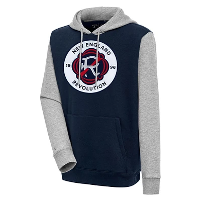 Men's Antigua Navy New England Revolution Victory Color Block Pullover Hoodie