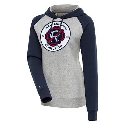 Women's Antigua  Heather Gray New England Revolution Victory Raglan Sleeve Pullover Hoodie