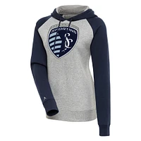 Women's Antigua  Heather Gray Sporting Kansas City Victory Raglan Sleeve Pullover Hoodie
