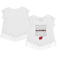 Toddler Tiny Turnip  White Wisconsin Badgers Stacked Fringe T-Shirt