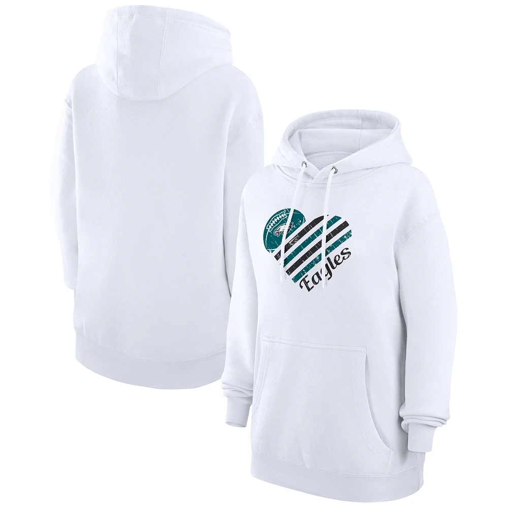 Women's G-III 4Her by Carl Banks White Philadelphia Eagles Heart Graphic Fleece Pullover Hoodie