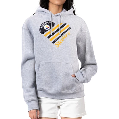Women's G-III 4Her by Carl Banks  Heather Gray Pittsburgh Steelers Heart Graphic Fleece Pullover Hoodie
