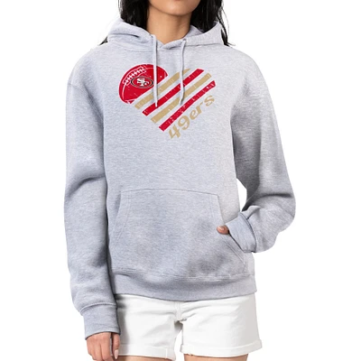 Women's G-III 4Her by Carl Banks  Heather Gray San Francisco 49ers Heart Graphic Fleece Pullover Hoodie