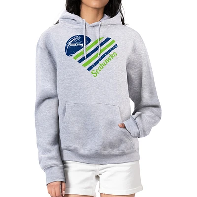 Women's G-III 4Her by Carl Banks  Heather Gray Seattle Seahawks Heart Graphic Fleece Pullover Hoodie