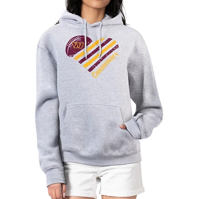 Women's G-III 4Her by Carl Banks  Heather Gray Washington Commanders Heart Graphic Fleece Pullover Hoodie