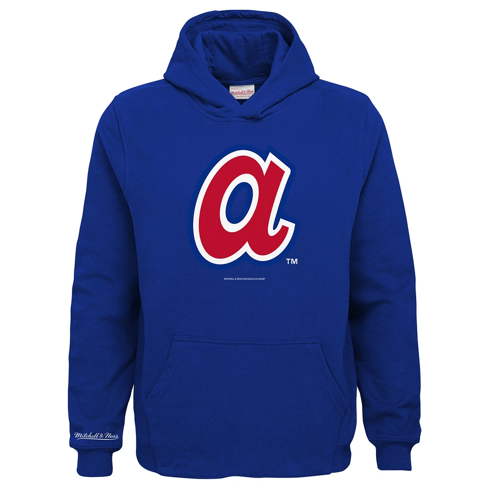 Youth Mitchell & Ness Royal Atlanta Braves Retro Logo Pullover Hoodie