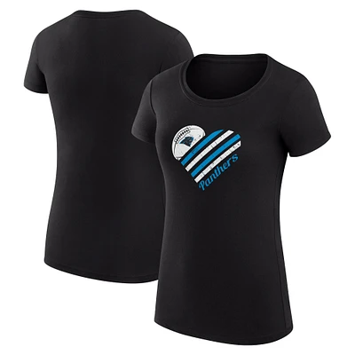 Women's G-III 4Her by Carl Banks Black Carolina Panthers Heart Graphic Fitted T-Shirt