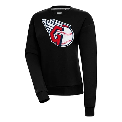 Women's Antigua  Black Cleveland Guardians Victory Chenille Pullover Sweatshirt