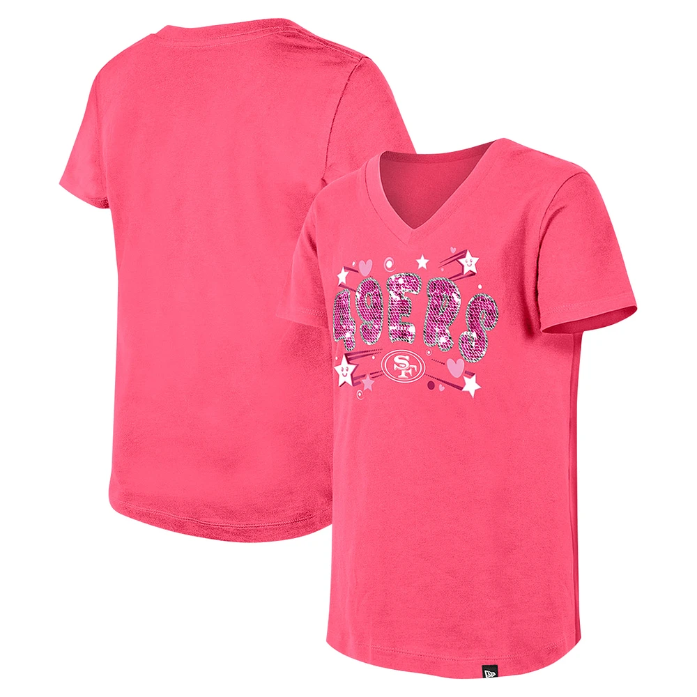 Youth New Era Pink San Francisco 49ers Flip Sequins V-Neck T-Shirt