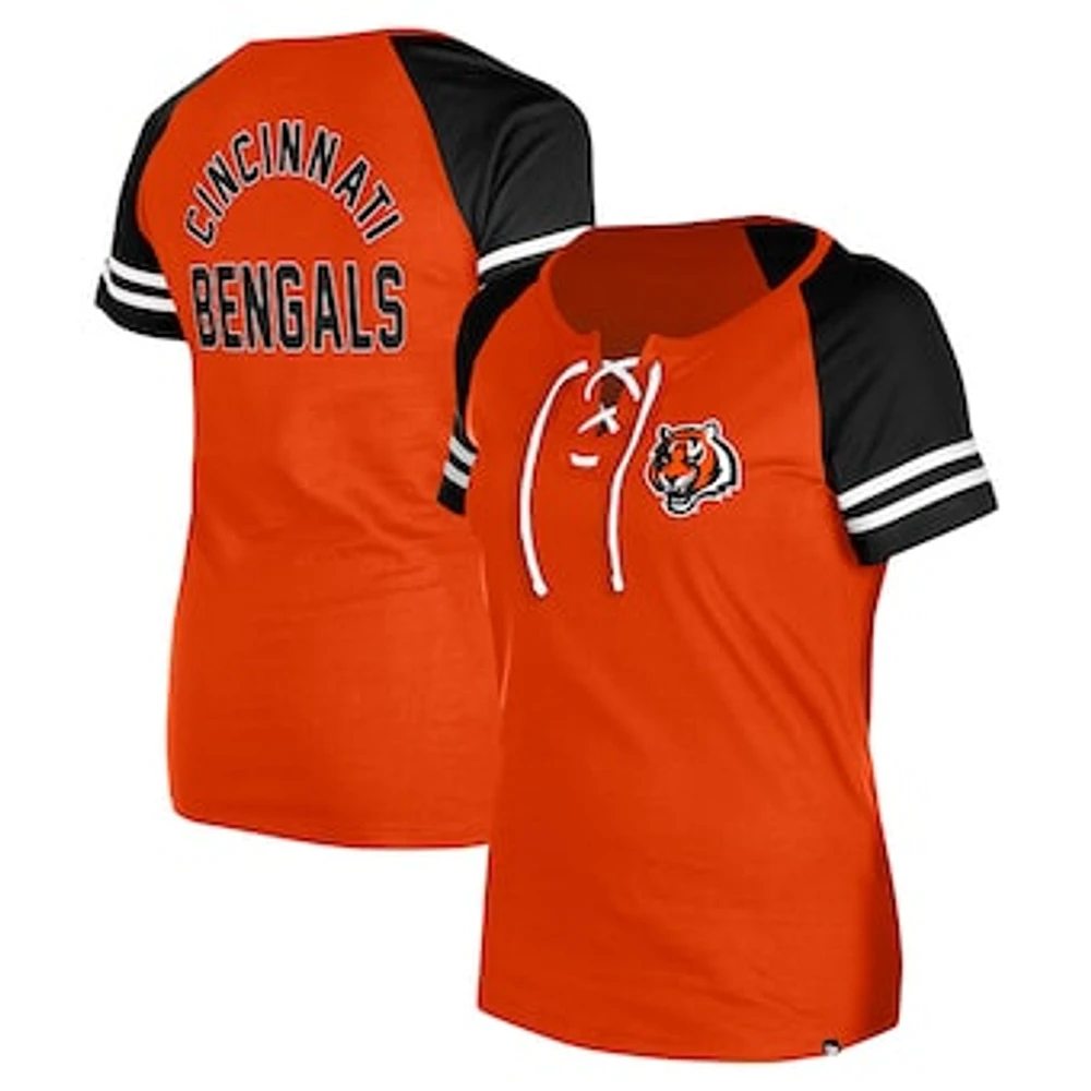 Women's New Era Orange Cincinnati Bengals  Lace-Up Raglan T-Shirt