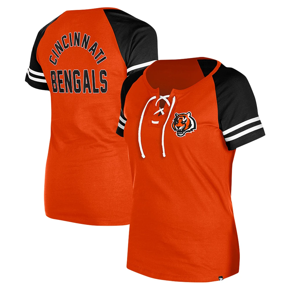 Women's New Era Orange Cincinnati Bengals  Lace-Up Raglan T-Shirt