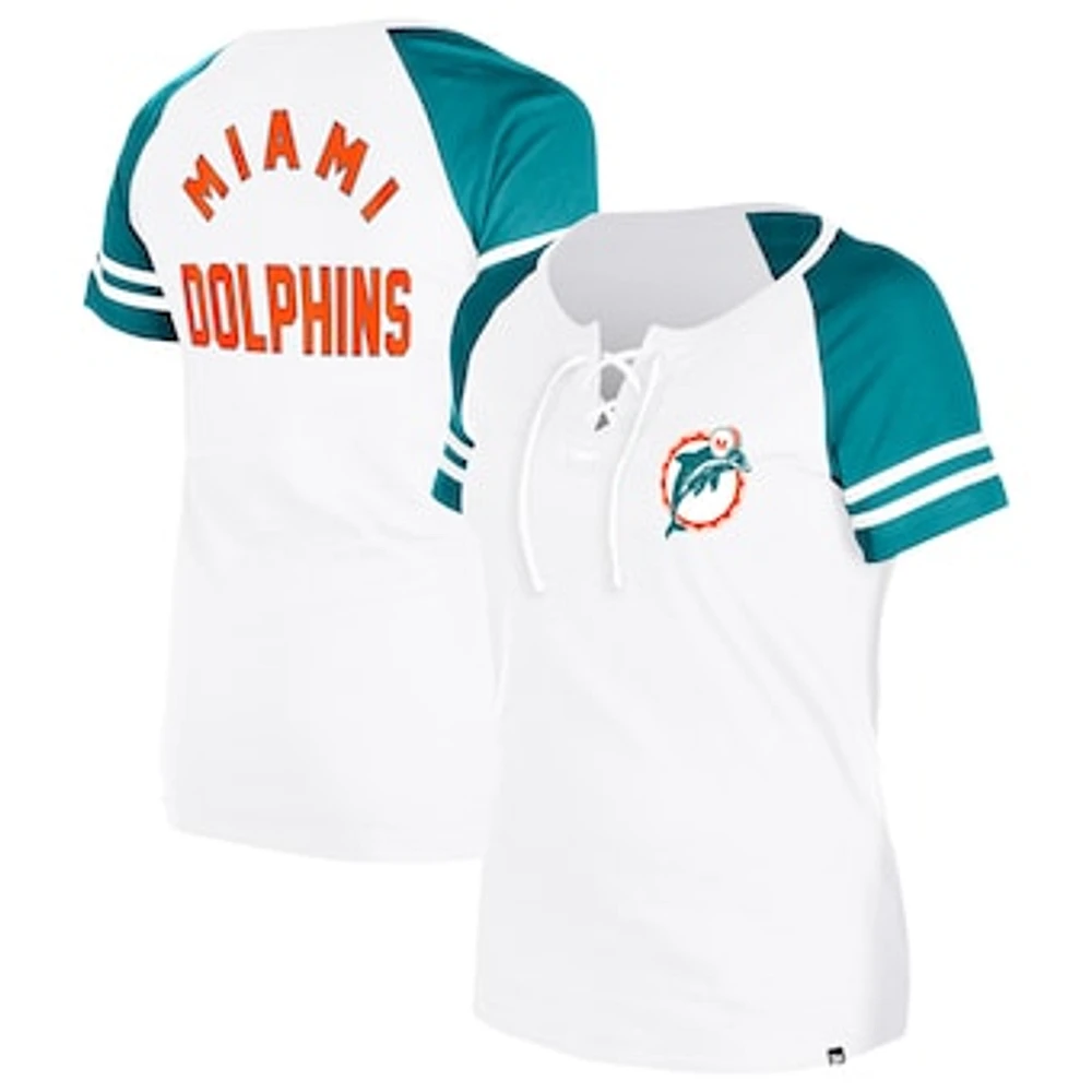 Women's New Era Gray Miami Dolphins Throwback Lace-Up Raglan T-Shirt