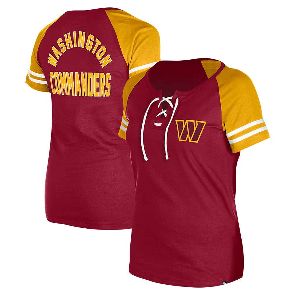 Women's New Era Burgundy Washington Commanders  Lace-Up Raglan T-Shirt