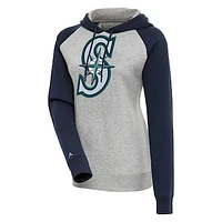 Women's Antigua  Heather Gray/Navy Seattle Mariners Victory Raglan Sleeve Pullover Hoodie
