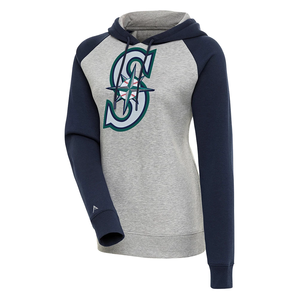 Women's Antigua Heather Gray/Navy Seattle Mariners Victory Raglan Sleeve Pullover Hoodie