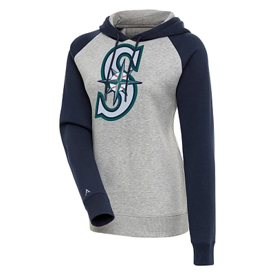 Women's Antigua  Heather Gray/Navy Seattle Mariners Victory Raglan Sleeve Pullover Hoodie