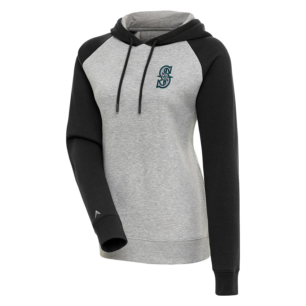 Women's Antigua Heather Gray/Black Seattle Mariners Victory Raglan Sleeve Pullover Hoodie