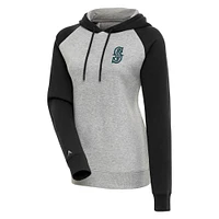 Women's Antigua  Heather Gray/Black Seattle Mariners Victory Raglan Sleeve Pullover Hoodie