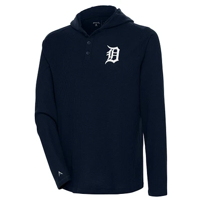Men's Antigua  Navy Detroit Tigers Strong Hold Long Sleeve Henley Hoodie T-Shirt
