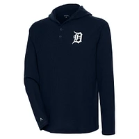 Men's Antigua  Navy Detroit Tigers Strong Hold Long Sleeve Henley Hoodie T-Shirt