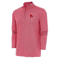 Men's Antigua  Heather Red Boston Sox Hunk Quarter-Zip Pullover Top