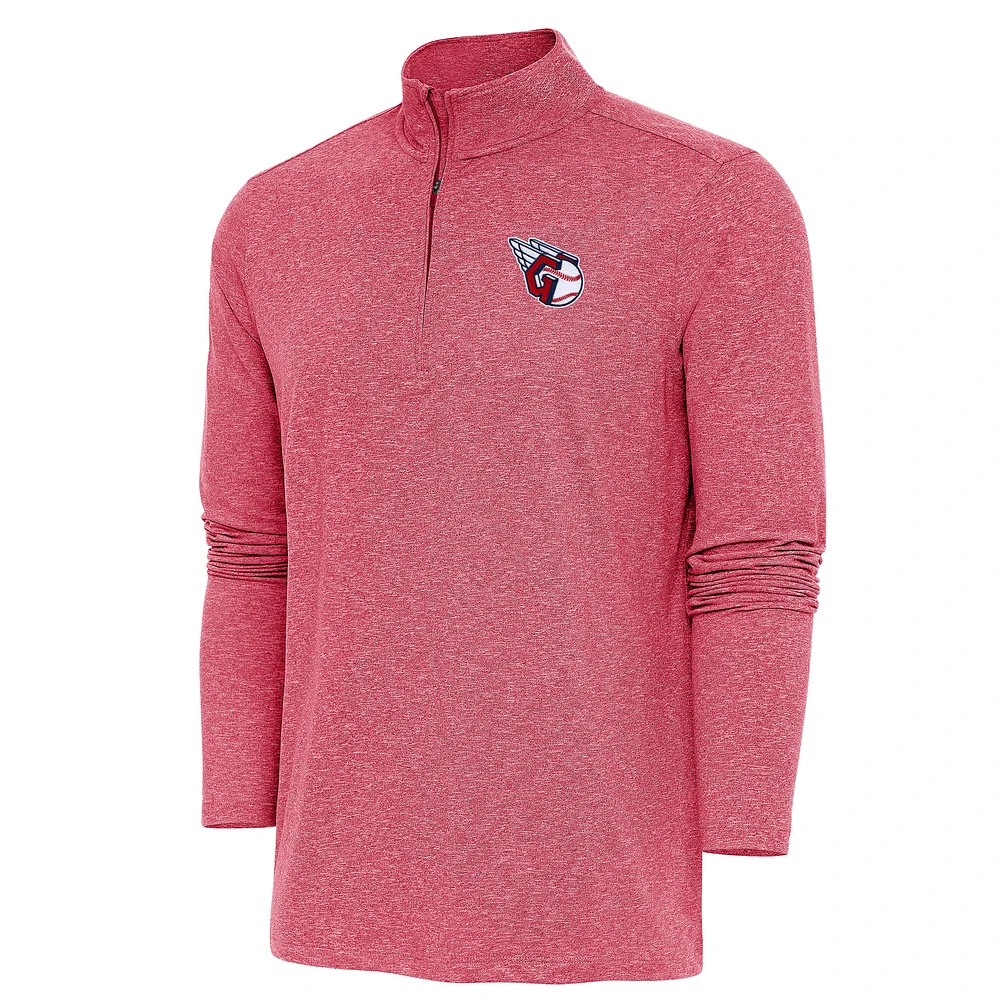 Men's Antigua Heather Red Cleveland Guardians Hunk Quarter-Zip Pullover Top