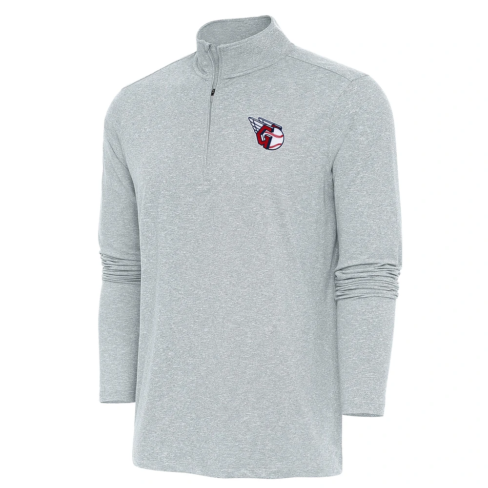 Men's Antigua Heather Cleveland Guardians Hunk Quarter-Zip Pullover Top