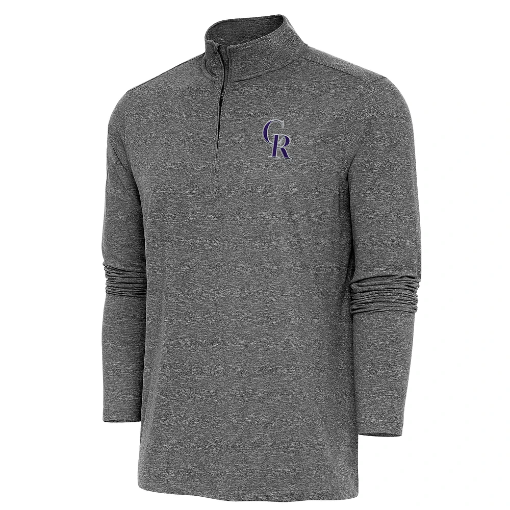 Men's Antigua Heather Black Colorado Rockies Hunk Quarter-Zip Pullover Top
