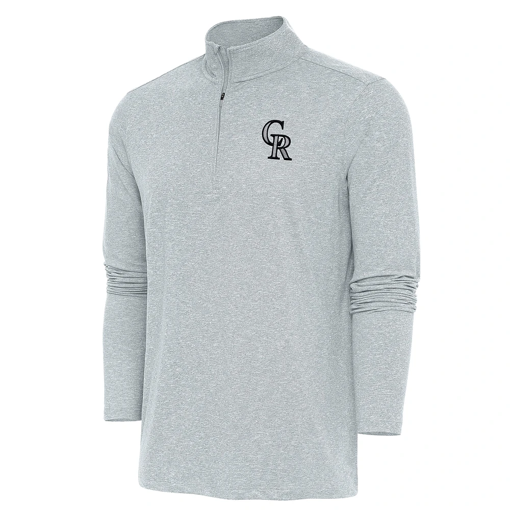 Men's Antigua Heather Gray Colorado Rockies Hunk Quarter-Zip Pullover Top