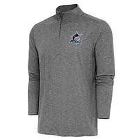 Men's Antigua  Heather Black Miami Marlins Hunk Quarter-Zip Pullover Top