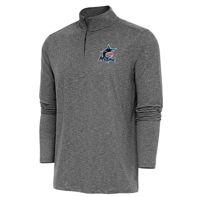 Men's Antigua  Heather Black Miami Marlins Hunk Quarter-Zip Pullover Top