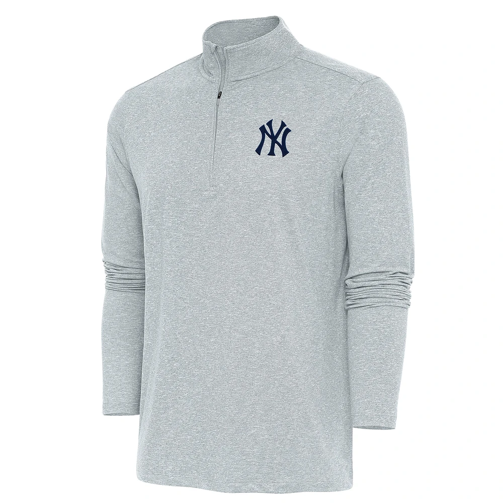 Men's Antigua Heather New York Yankees Hunk Quarter-Zip Pullover Top