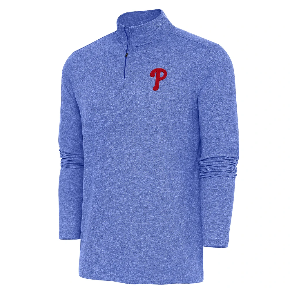 Men's Antigua Heather Royal Philadelphia Phillies Hunk Quarter-Zip Pullover Top