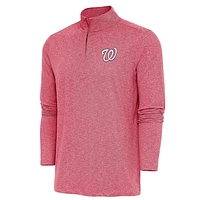 Men's Antigua  Heather Red Washington Nationals Hunk Quarter-Zip Pullover Top
