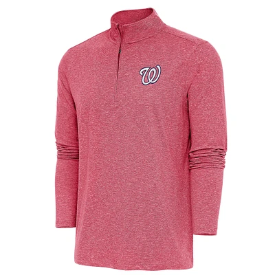 Men's Antigua  Heather Red Washington Nationals Hunk Quarter-Zip Pullover Top