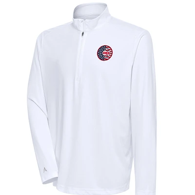 Men's Antigua  White Chicago Cubs Patriotic Tribute Quarter-Zip Pullover Top