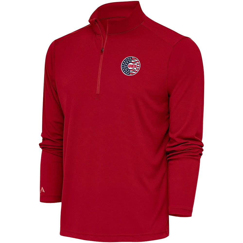 Men's Antigua Red Chicago Cubs Patriotic Tribute Quarter-Zip Pullover Top