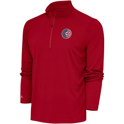 Men's Antigua  Red Chicago Cubs Patriotic Tribute Quarter-Zip Pullover Top