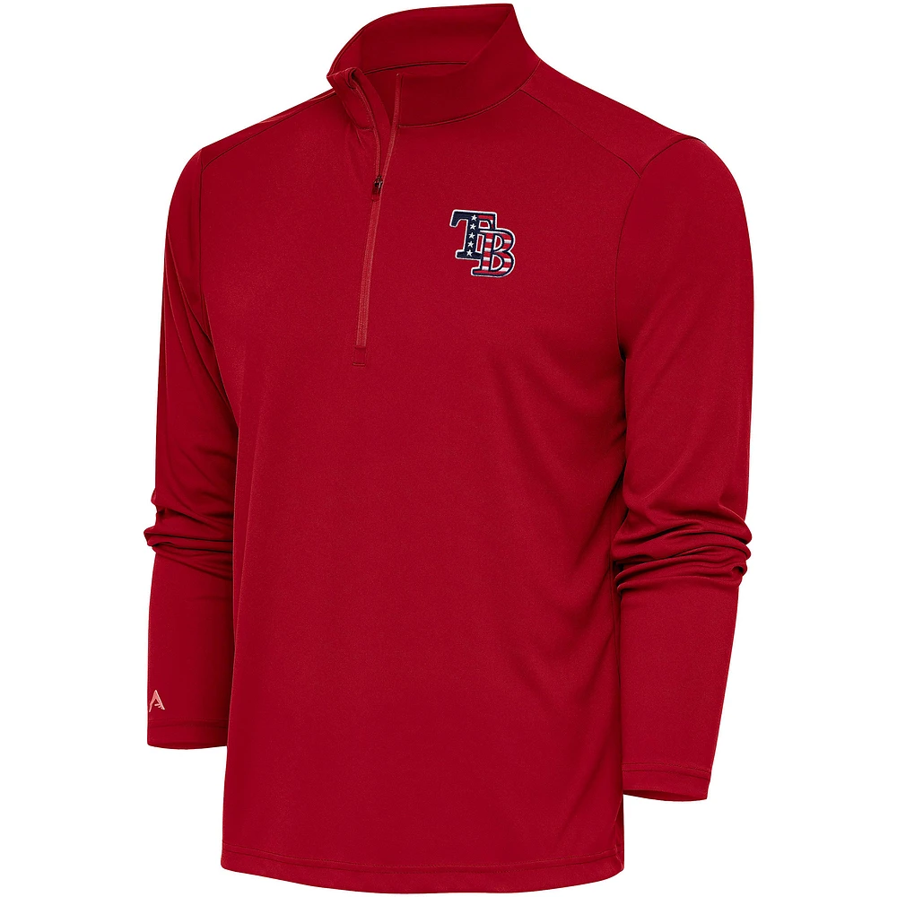 Men's Antigua Red Tampa Bay Rays Patriotic Tribute Quarter-Zip Pullover Top