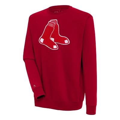 Men's Antigua  Red Boston Sox Victory Crewneck Chenille Pullover Sweatshirt