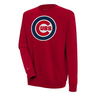 Men's Antigua  Red Chicago Cubs Victory Crewneck Chenille Pullover Sweatshirt