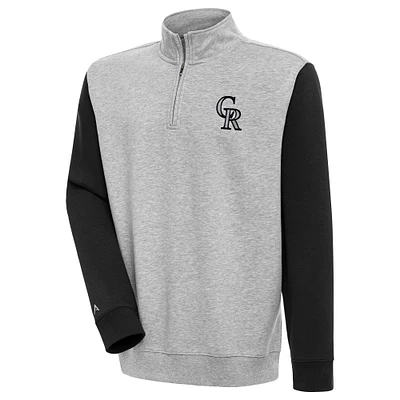 Men's Antigua  Heather Gray/Black Colorado Rockies Victory Colorblock Quarter-Zip Pullover Top