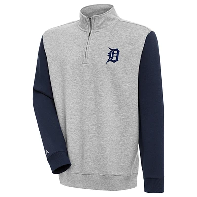 Men's Antigua  Heather Gray/Navy Detroit Tigers Victory Colorblock Quarter-Zip Pullover Top