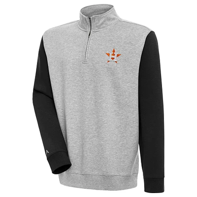 Men's Antigua  Heather Gray/Black Houston Astros Victory Colorblock Quarter-Zip Pullover Top