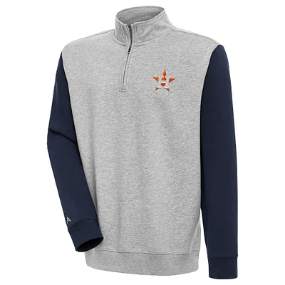 Men's Antigua  Heather Gray/Navy Houston Astros Victory Colorblock Quarter-Zip Pullover Top