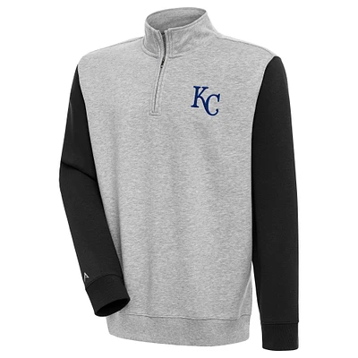 Men's Antigua  Heather Gray/Black Kansas City Royals Victory Colorblock Quarter-Zip Pullover Top