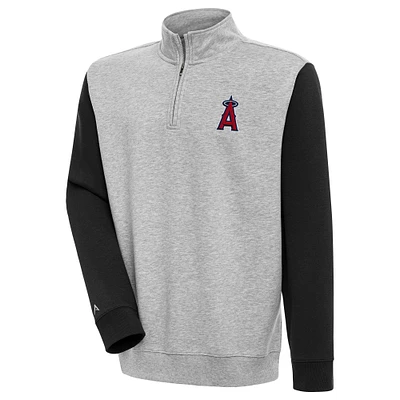 Men's Antigua  Heather Gray/Black Los Angeles Angels Victory Colorblock Quarter-Zip Pullover Top