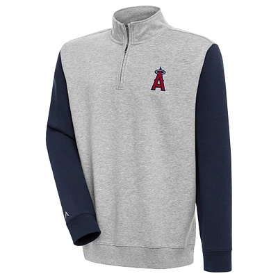 Men's Antigua  Heather Gray/Navy Los Angeles Angels Victory Colorblock Quarter-Zip Pullover Top